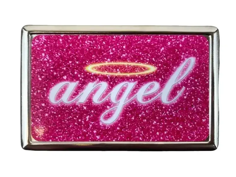 Girly y2k Pink Glitter Angel Swirl Metal Case Wallet