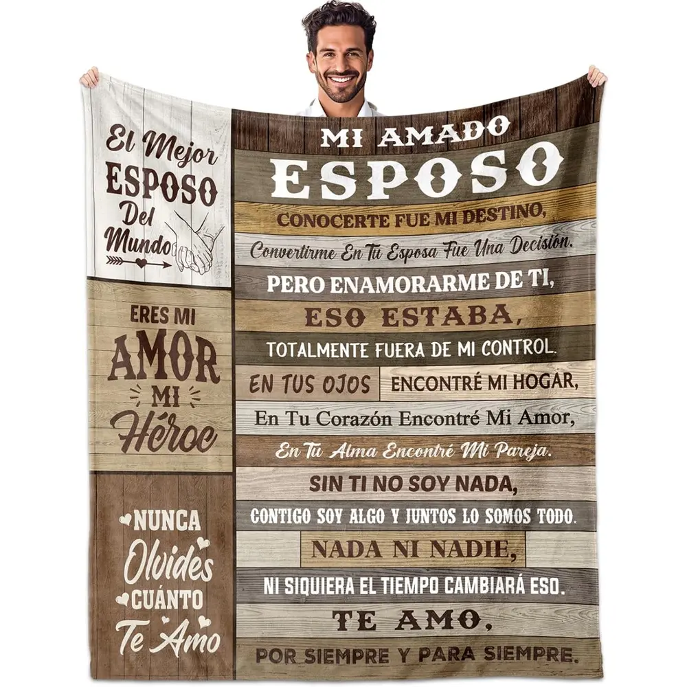Soft Comfy Letter Print Flannel Fleece Lightweight Throw Blanket - Husband Gift from Wife for Birthday, Anniversary (Spanish Regalo para Mi Esposo), Flannel Fleece Blankets, Letter Print Blanket