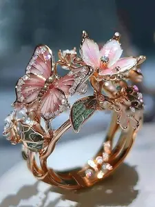 1PC Elegant Zirconia Flower Ring Luxury Jewellery Open Ring For Women Jewelry Gifts Wedding Party Gifts Valentine's Day Gift,Mom,Mother,Mother's Day,Gift