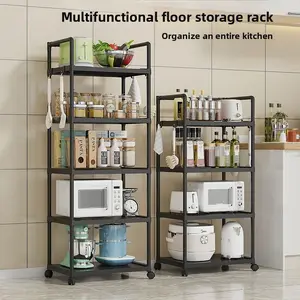 Multi-functional storage cart with wheels for kitchen, suitable for microwave, toaster, oven, pots, dishes, space-saving organizer, can be used in kitchen, bathroom, laundry room, garage, Durable Reinforced Organizer