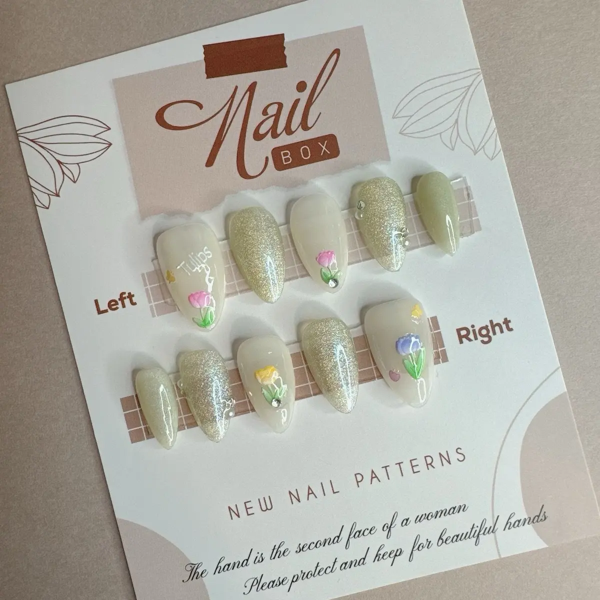 Press on nails, nails box, tulips