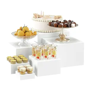 Acrylic Buffet Stand Set with 6 Sizes Clear Food Display Risers for Kitchen Counter, Coffee Bar & Dessert Tables