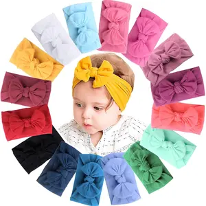 16 Colors Soft Wide Turban Baby Headbands with 4.5 inches Hair Bow Headwraps for Baby Girls Infants Newborn Hair Accessories Toddlers Kids and Children