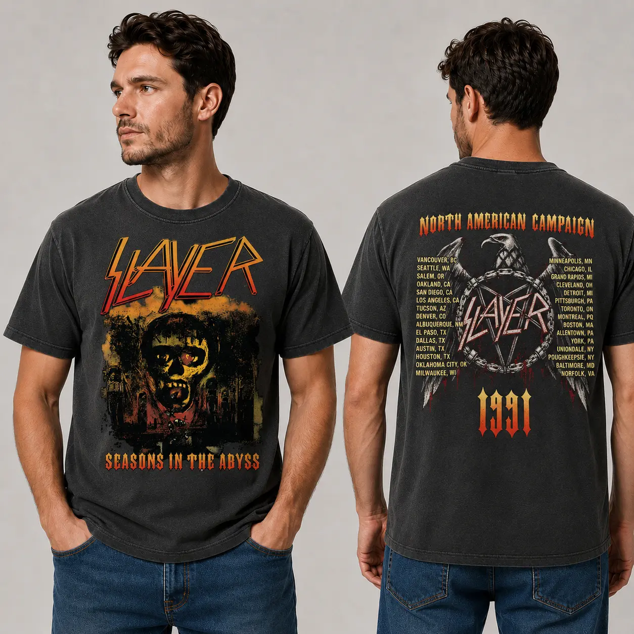 Slayer North American Campaign 1991 T-Shirt & Hoodie, Vintage Thrash Metal Graphic Tee, Retro Heavy Metal Shirt, Gothic Rock Halloween Top, Classic Tour Style Hoodie, Metalhead Gift
