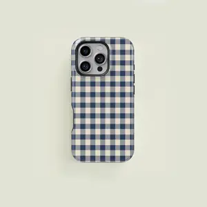 Case Face Cases Mini Gingham Navy & Cream iPhone Case Compatible with iPhone 11, 12, 13, 14, 15, 16, 17 Series, Samsung Galaxy S21, S22, S23, S24, S25, S26,Trendy and Protective Case for Every Style