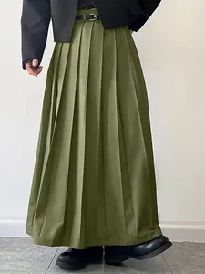 INCERUN Men's Court Style Pleated Solid Color Skirt, Elegant Design for Daily Wear, Perfect for Casual, Unique Fashion Statement