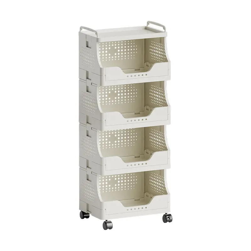 4-Shelf Large Capacity Plastic Standalone Rolling Storage Cart - Portable Movable Racks, Home Organiser, Smooth-Rolling Organization Solution for Home Kitchen Supplies