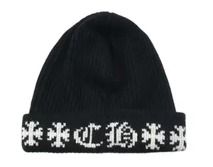 Chrome Hearts Big Daddy Cashmere Beanie with CH Cross Logo, Black White, Men's Fashion Hats, Men's Accessories