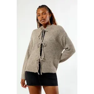 Daisy Street Women's Tie Front Slouchy Knit Oversized Cardigan