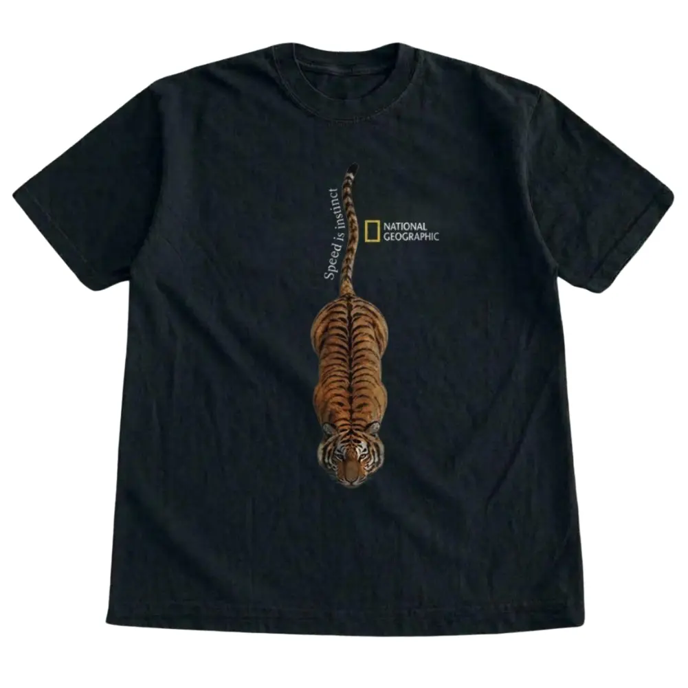 Running Tiger Wildlife Graphic T-Shirt, Big Cat Nature Tee, Wild Animal Illustration Shirt, Safari Lover Gift, Unisex Vintage Graphic Tees Gothic Grunge Y2k Emo Scene Amity Affliction Style Clothes Men Women Streetwear