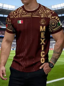 Mexican Totem Football Short Sleeve T-Shirt, Sporty Loose-Fitting Casual Sports Top, All over Print, Long Clothing, No Ca Prop 65