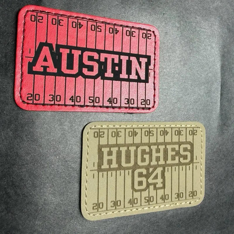 Football Field Engraved Name Patch - Customizable 3in x 2in Velcro Bag Accessory with Personalized Name or initials