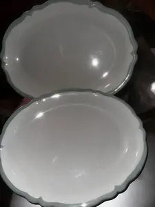 Homer Laughin Green Rimmed Platters - Glass Pottery Serving Plates with Elegant Design