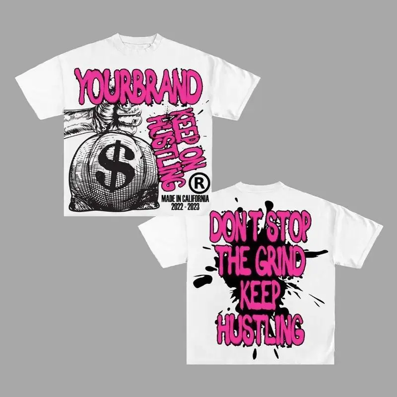Y2K Graphic "Keep Hustling" Personalize Printed Tshirt Casual Cotton christian Round Neck Streetwear