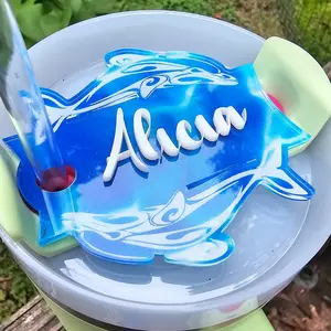 40oz or 60oz Stanley Personalized Dolphin Topper, Name Plate Topper, Personalized Stanley Accessory
