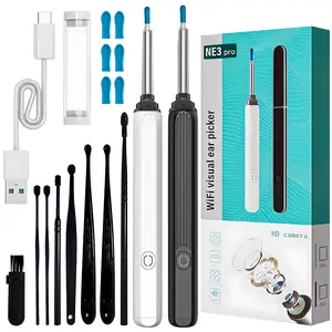 Protable Dustproof Ear Wax Removal Kit with Camera,  ear wax removal camera  .360 °   Angle Ear Cleaning Tool with 6 Ear Spoon And 8 Ear Picks Set for iPhone & Android Phones Xmas Gifts Black