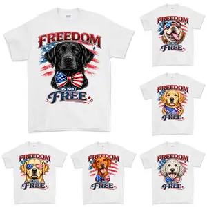 Puppy Love Dog T-shirt Showcasing 50 dog breeds in 4th of July Graphic, Cute Puppy Independence Day Shirt for Dog Lovers, printed on a cozy Gildan unisex crew pullover for pet lovers.