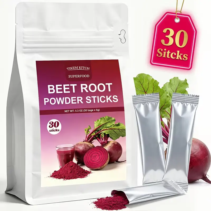Vegan Pure Beet Concentrated Drink Mix Stick Packs, 30 Single-Serve 5g Sachets, Ambient Easy-to-Mix for Water & Smoothies, Plant-Based, Sugar-Free, No Added Sugar, Gluten-Free
