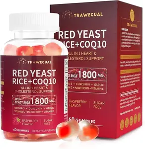 Red Yeast Rice 1800mg + CoQ10 200mg Gummies,8 in 1 Formula|  Middle-Aged Heart & Cholesterol Support,Help Blood Flow,Circulation| Sugar-Free Raspberry Flavor, | Non-GMO, Vegan, Gluten-Free,Dietary Supplement Healthcare