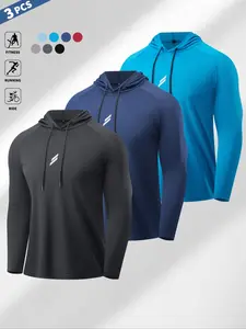 1/3/5-piece set Men's Long Sleeve Sports Hoodies, Activewear Running, Breathable Sweat-Wicking Fabric, Reflective Chest Logo, Ideal for Running Gym Fitness Outdoor Activities