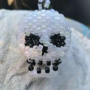 UV Reactive 3D Beaded Skull with a Black Accent