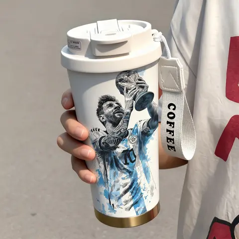 1 PC 19/24/32oz Stainless Steel Double-Wall Insulated Mug, Tumbler, Insulated Drink Cup with Handle and Leak-Proof Lid, Soccer Champion Print, Keeps Drinks Warm 12H and Cold 24H, Gift for Men and Women, Holiday Drinkware, Insulated Water Bottle