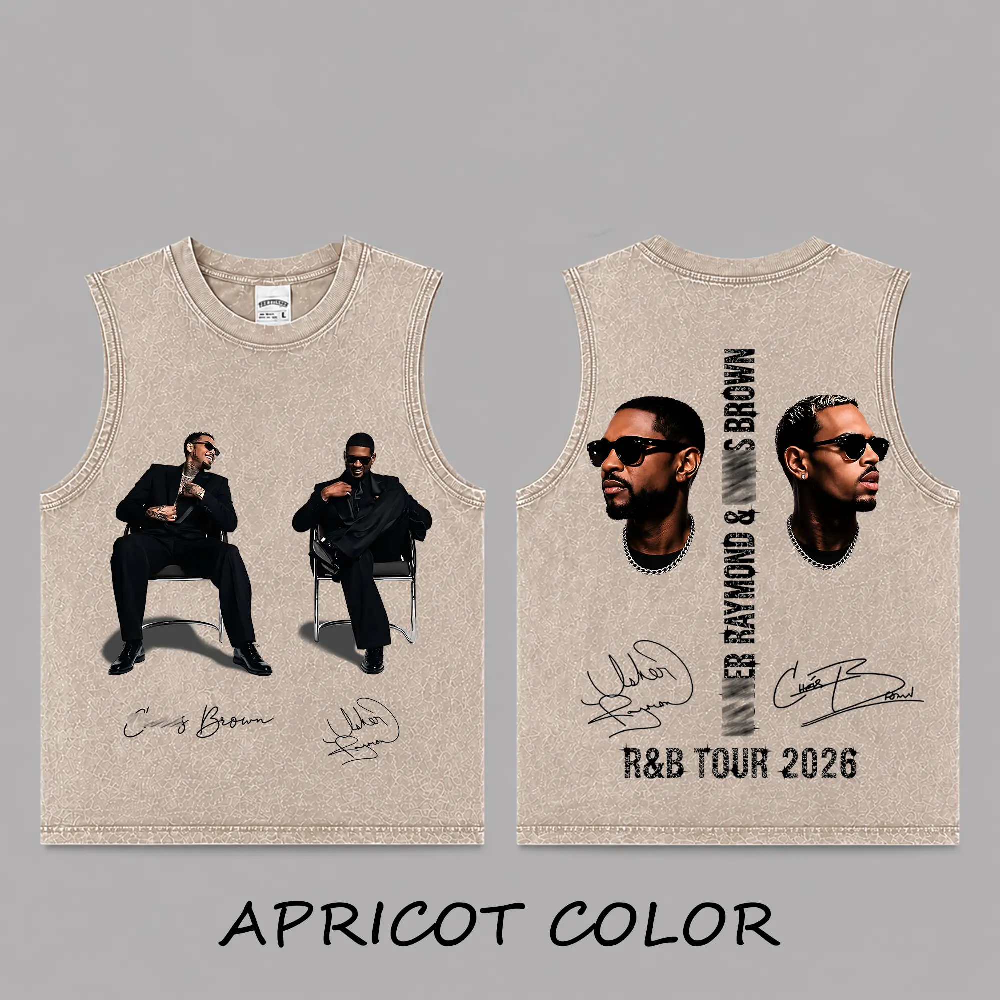 Raymond & Brown R&B Tour 2026 V2 Washed Tank Top, Vintage R&B Music Graphic Sleeveless Shirt, Premium Cotton Front and Back Print Concert Streetwear, Retro Summer Outfit, Unisex Music Fan Gift Top