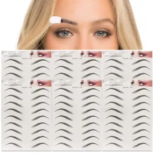 6D Eyebrow Tattoo Stickers 6 Sheets Realistic Stick-On Eyebrow Stencil Shape Waterproof Transfer Eyebrow Decal Quick Makeup Tool (1# Black)