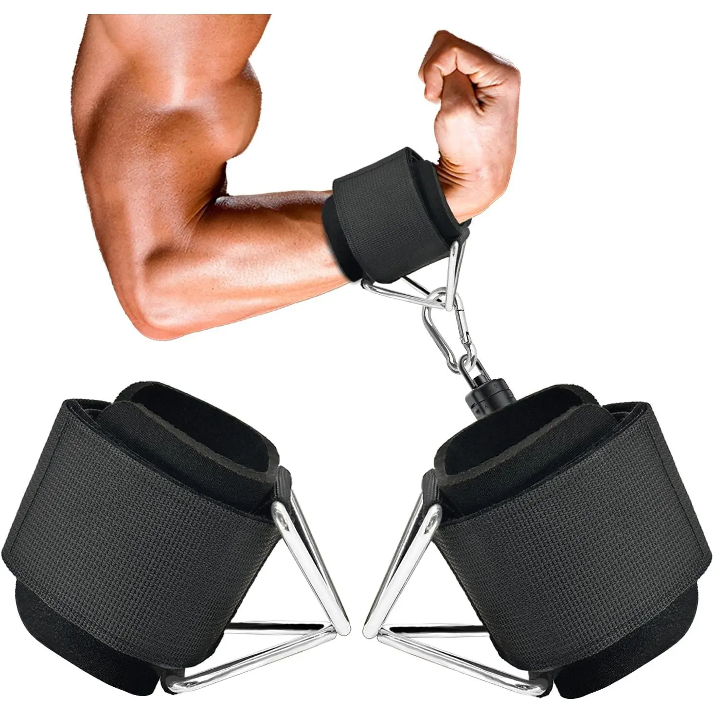2 Pack Comfortable & High Quality Padded Wrist Cuffs for Cable Machine - Adjustable Neoprene Straps for Women & Men, Easy-to-Use Fitness Attachments, Fit Any Wrist Size, Cross-Training, Secure Fit, Double Rings, Abdominal & Arm Strength Building