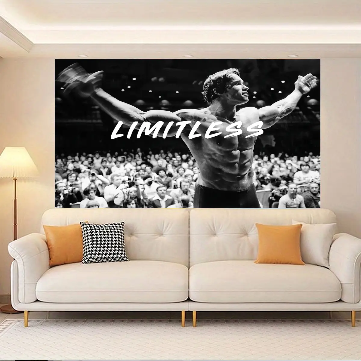 Arnold Governator Limitless Gym Motivation Tapestry Fitness Wall Hanging for Home Gym Man Cave Decor HD Print
