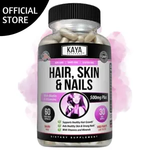 Kaya Naturals Hair Skin Nail Capsules BIOTIN Vitamin D Vitamin B-12 A Folic Acid Support, Hair Support Vitamin Supplement 60 Count