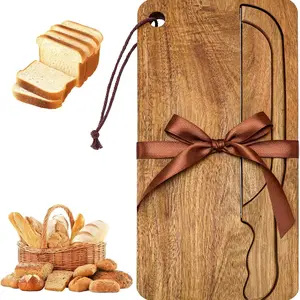 Wooden Bread Slicing Set with Arc Handle Knife, Adjustable Thickness, Ideal for Homemade Bread, French Baguettes, Artisanal Loaves