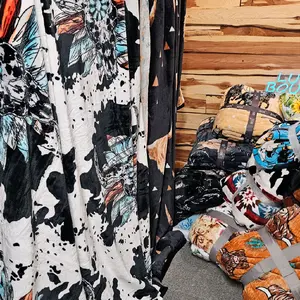 MYSTERY WESTERN Blanket - #1 KING SIZE COW PRINT FLOWER BLANKET  #2 BLANKET WHIT GLASS CUP