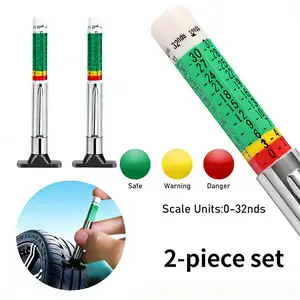2-Pack Car Tire Tread Depth Gauge – 25mm Pen-Clip Design Portable Tire Tread Depth Meter, Color-Coded Wear Indicator, Reads in MM & 32nds, Quick Tire Safety Check Tool for Cars & Trucks