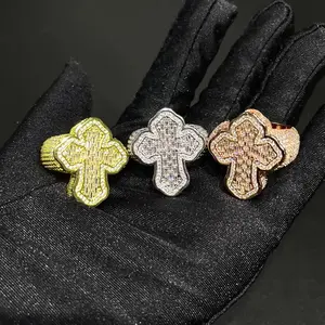 Hip hop style personalized cross ring micro inlaid with T-shaped zircon men's ring creative niche trendy cool ring Jewelry