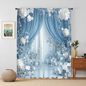 Floral Pattern Fabric Curtain Set, Digital Print, Dense Weave, Anti-Pilling, Home Decor, Kitchen Living Room Bedroom Balcony, Window Curtain