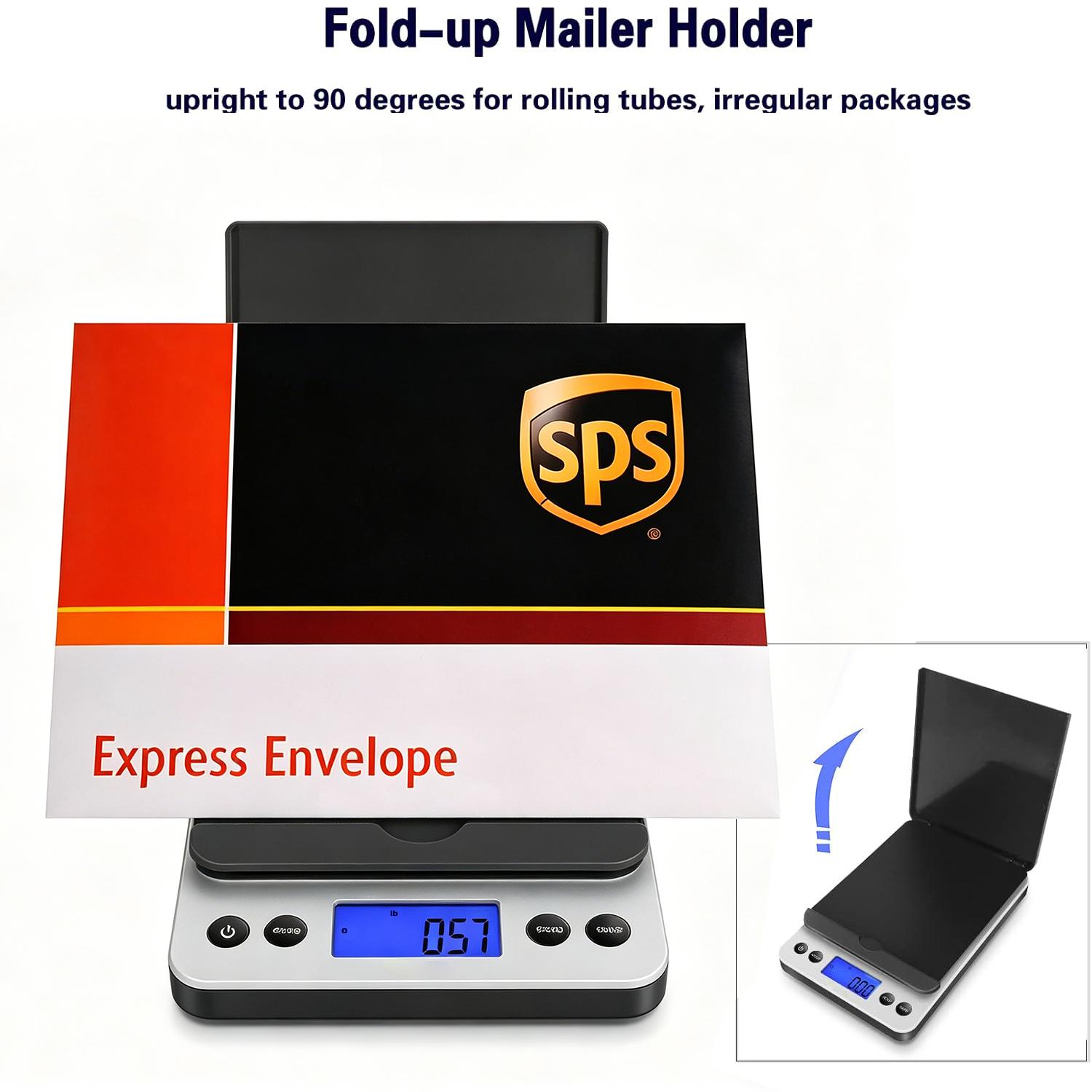 40kg/5g 86lb/0.1oz High Accuracy Digital Shipping Scale, Postal Postage Scale with Flip up Holder & Hold/Tear Function, Package Scale for Small Business & Mails, Battery & AC Adapter Supported