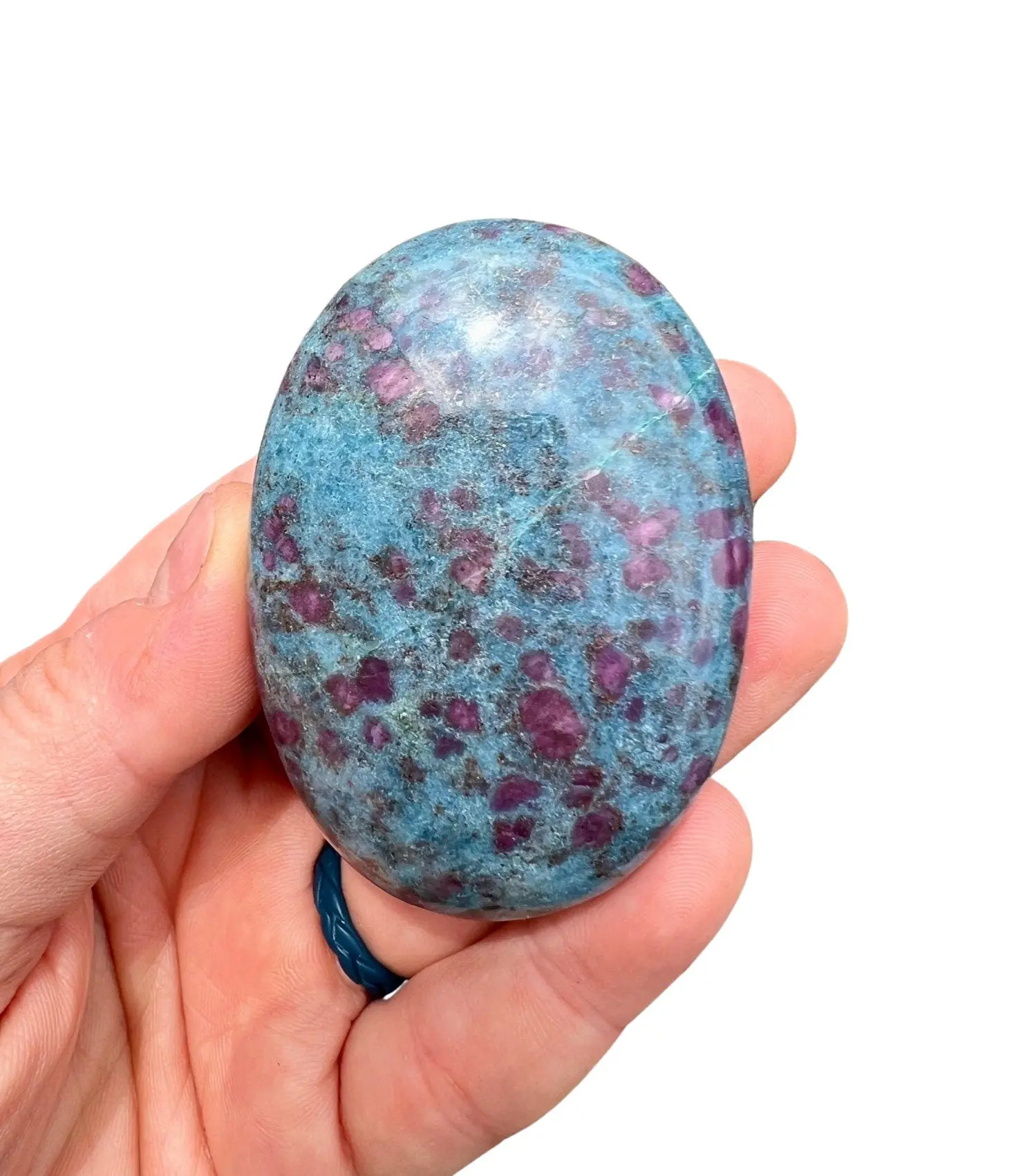 New Moon Beginnings Ruby Kyanite Palm Stone with Blue and Purple Coloration