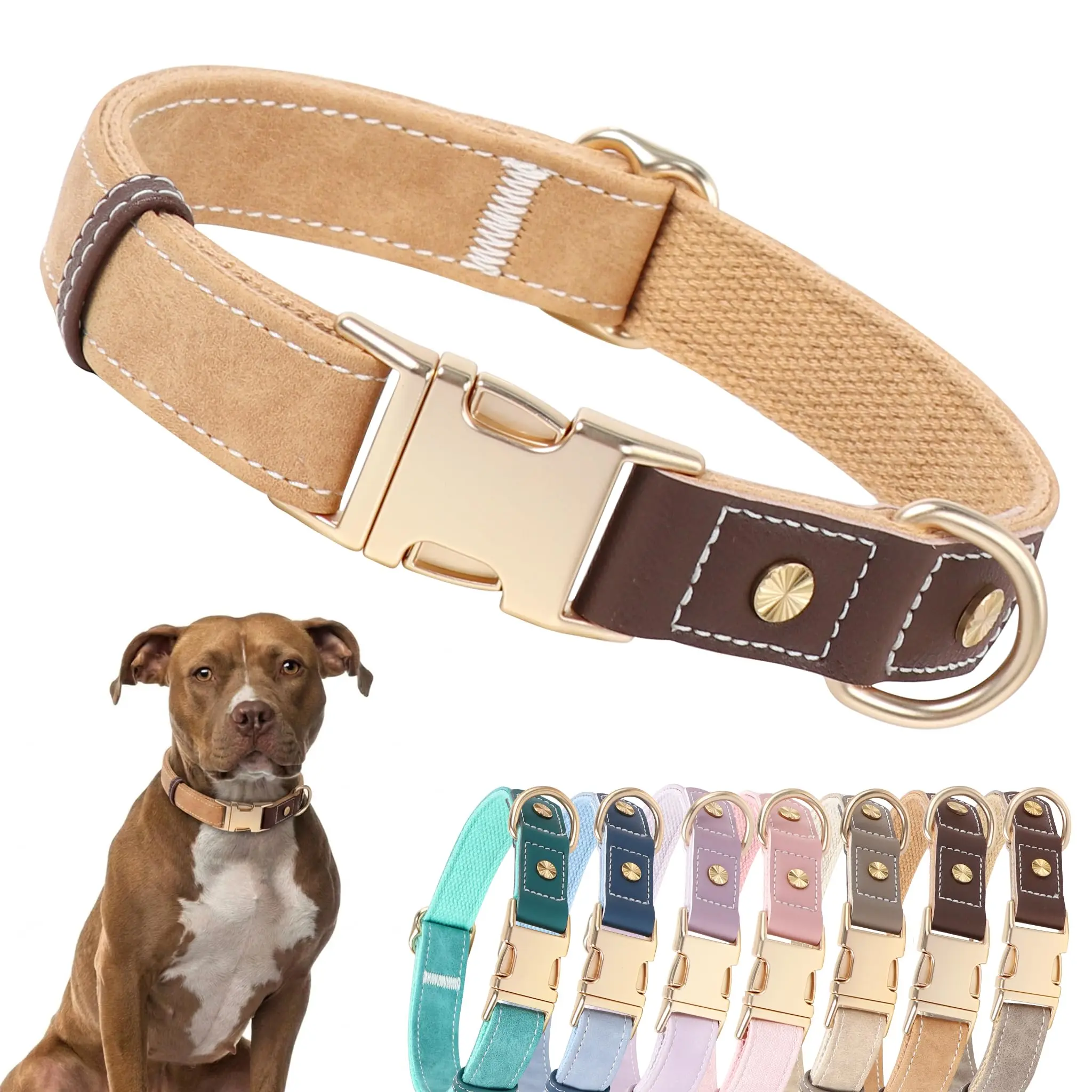 DOGWONG Classic Brown PU Leather Dog Collar - Universal Fit for Small to Large Dogs, Adjustable, Chew-Resistant, Quick-Release Metal Buckle, Easy-Clean, All-Day Wear Nylon-Lined Pet Collar, Easy On/Off tiktokshopbacktoschool, Collars