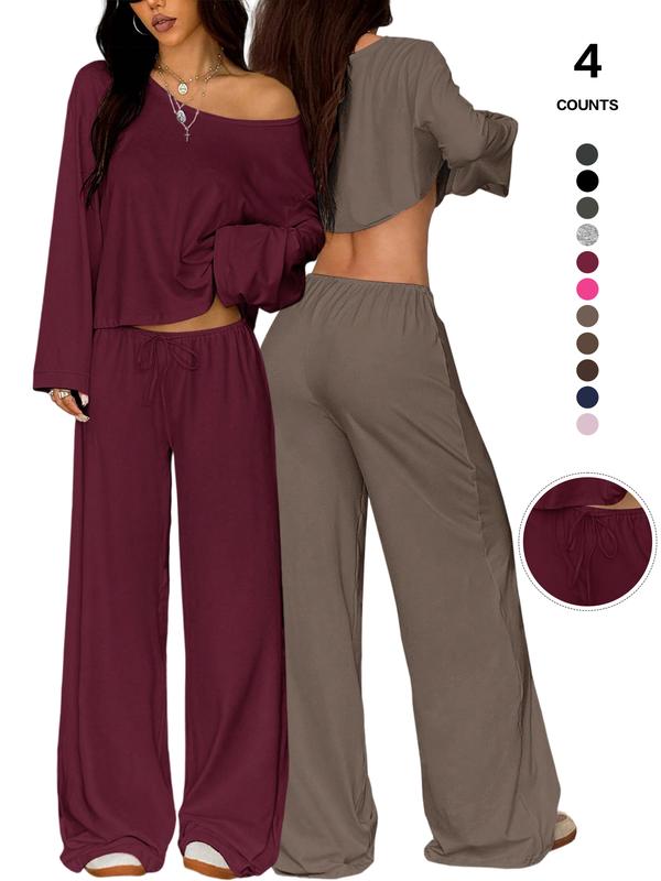 2026Women's Two-Piece Set, Long Sleeve Casual, Breathable Elastic Waist Pants, All-Season Basic Sleepwear, Comfortable Loungewear 2026Women's Two-Piece Set, Long Sleeve Casual, Breathable Elastic Waist Pants, All-Season Basic Sleepwear, Comfortable Loungewear