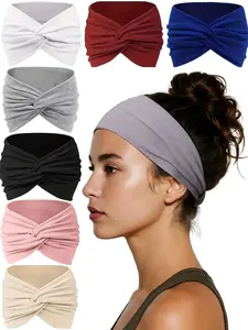 7 PcsHeadbands for Women, Wide Elastic Head Bands, Non-Slip Thick Hair Bands, Sports Stretchy Sweat Bands, Elastic Sweatband Headband, Large Knotted Soft Headband for Washing Face, Makeup, Workout, Spa, Running, Fashion, Headband Set
