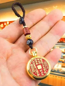 Copper Keychain for Wealth Attraction, Bag Charm with Hexagram for Good Luck, Almandine Amulet Key Ring, Protective Pendant Gift
