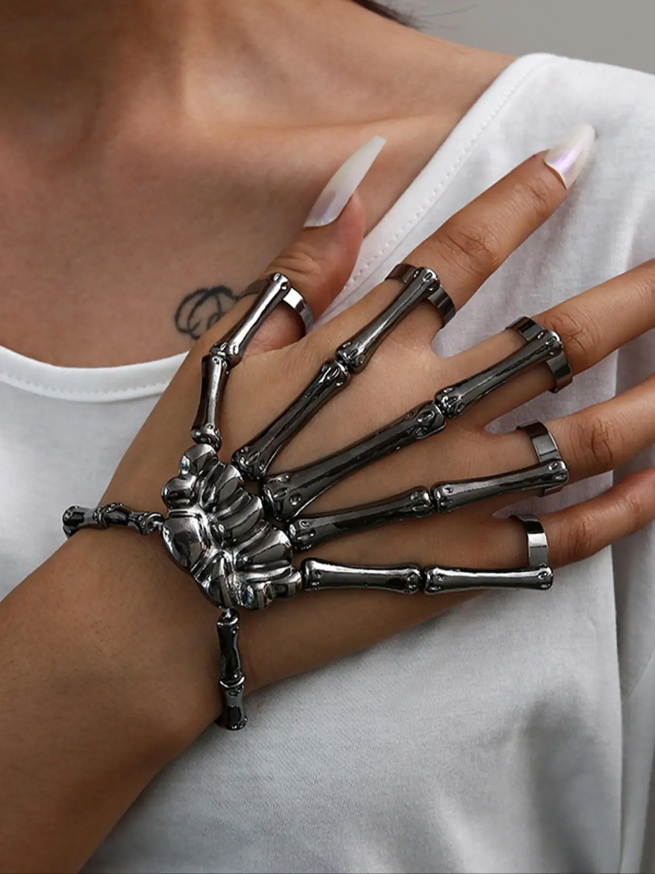 Punk Skull Hand Design Gloves and Bracelet Set, Creepy, Perfect for Halloween, Carnival, Christmas Party Accessories, Party Supplies, Festival Party Supplies, Party Event Props