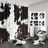 1/4-Piece Cow Print Decorative Western Shower Curtain Set with Bath Mat, Contour Rug, Toilet Lid Cover, and 12 Hooks, Aesthetic Bathroom Decor