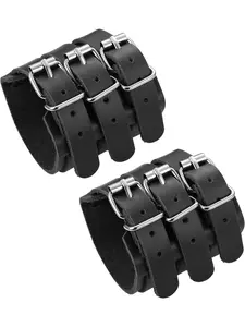 Mens Leather Wide Band Handmade Triple Strap Cuff Medieval Wrap Gauntlet Wristband Buckle Fastening Arm Armor Cuff Adjustable Bracelet Adjustable Bangle Jewelry