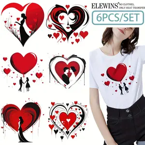6pcs Hand-Painted Valentine's Day Handmade Craft Gifts Golden Foil DTF Transfers, Ideal for T-Shirts, Hoodies, Jeans, Backpacks, and Pillows, Machine Washable Plastic | Washable Plastic Transfer Paper for Men and Women