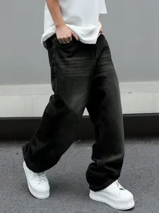 Men's Light Washed Loose Denim Jeans, Trendy Fashion American Street Style Wide Leg Pants, Perfect Gift for Husband Boyfriend, All Seasons Wear, Streetwear, Menswear