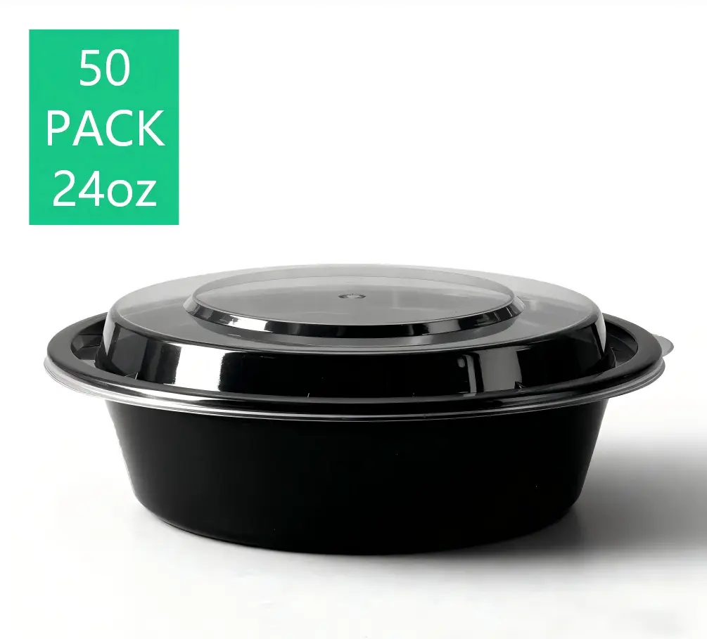 Meal Prep Containers, 50 Pack 24oz (100-Piece) Disposable Take Out Food Storage Containers with Leakproof Lids, Large Plastic To Go Lunch Boxes, BPA Free, Microwave/Dishwasher/Freezer Safe