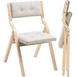 VEVOR Wooden Folding Chairs with Padded Cushion and Wooden Frame Beige Set of 2