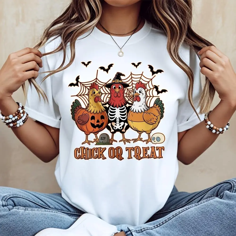 Chick Or Treat Halloween Chicken Skeleton Pumpkin Print, T-Shirt, Funny Halloween Party Costume, Trick Or Treat Event
